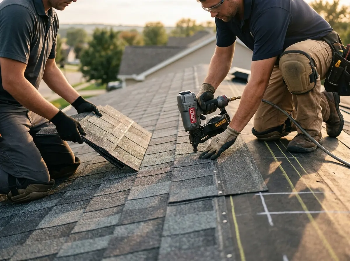 Professional roofer working on a residential roof in Satellite Beach